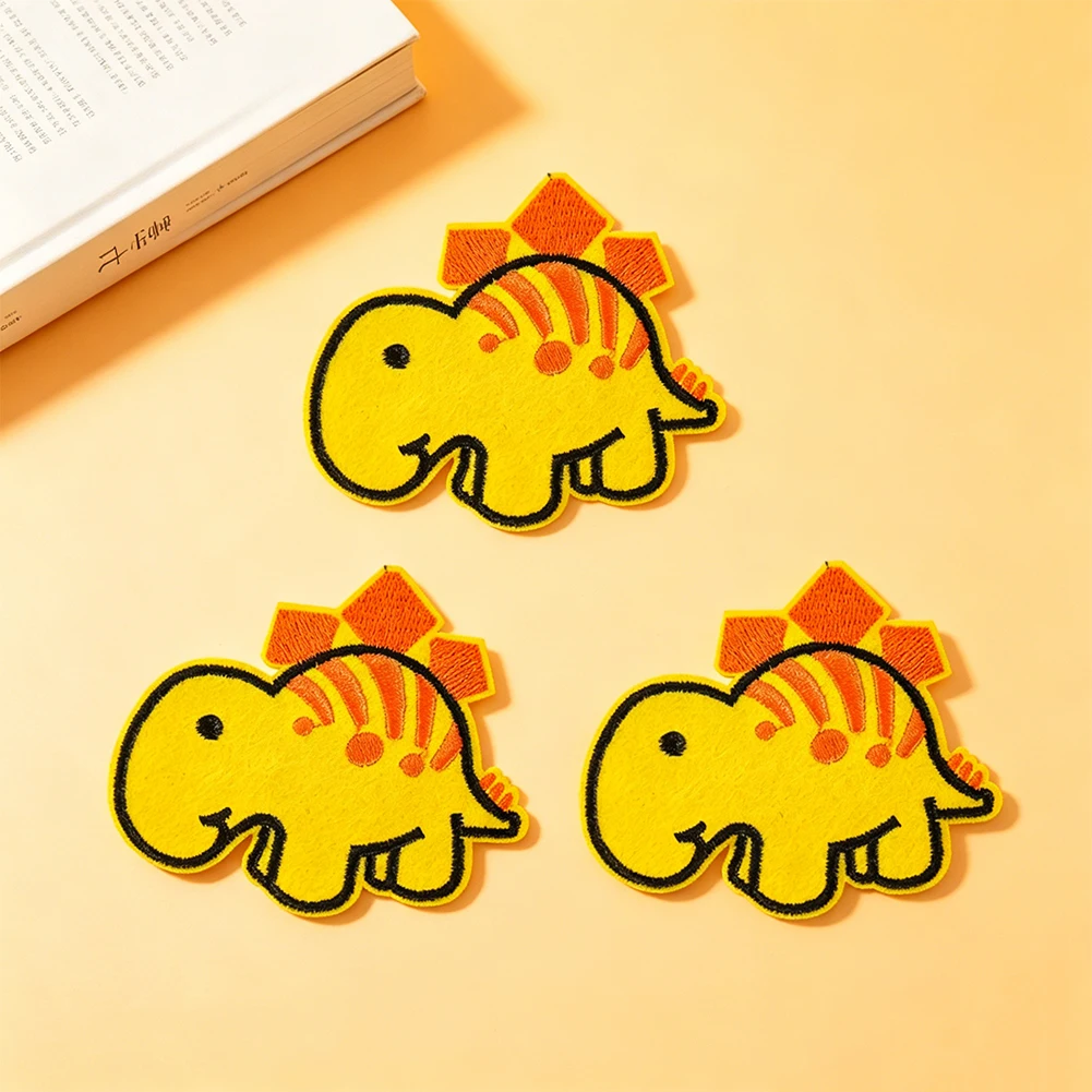 Cartoon Gelber Dinosaurier Aufbügelbarer Bestickter Aufnäher Niedliches Tier Aufnähbare Applikation für Kinderkleidung Rucksack DIY Deko Bastelgeschenk – Detail 3