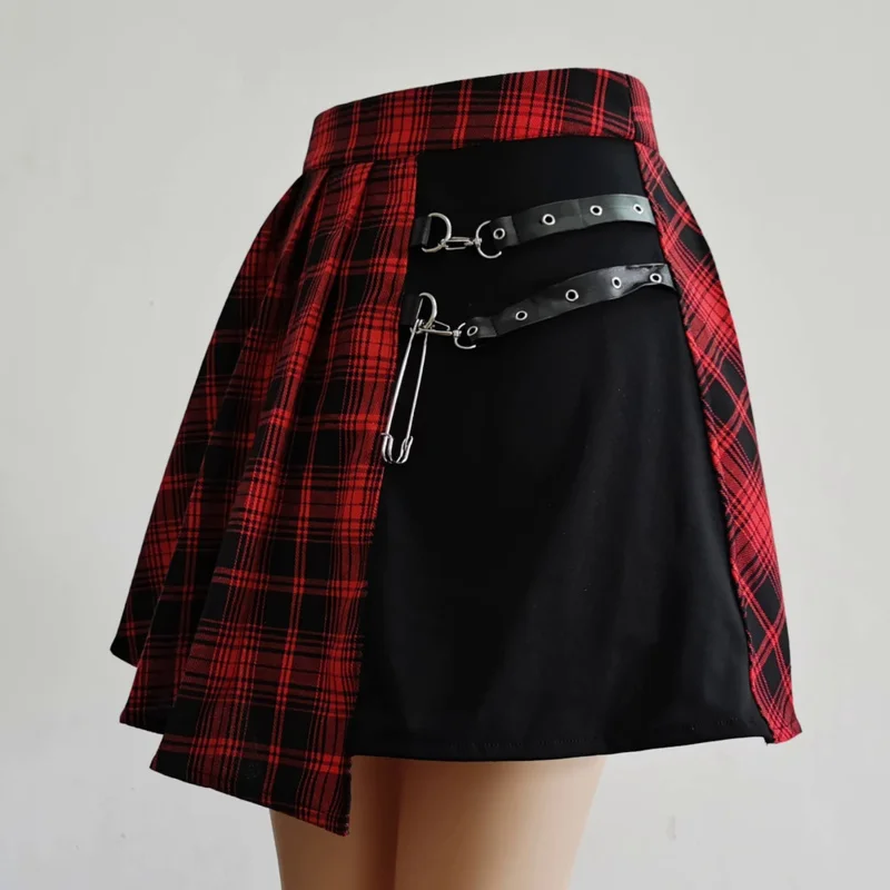 Womens harajuku Punk Irregular Mini Pleated Skater skirt Asymmetric Cutout High Waist Hip Hop Clubwear gothic