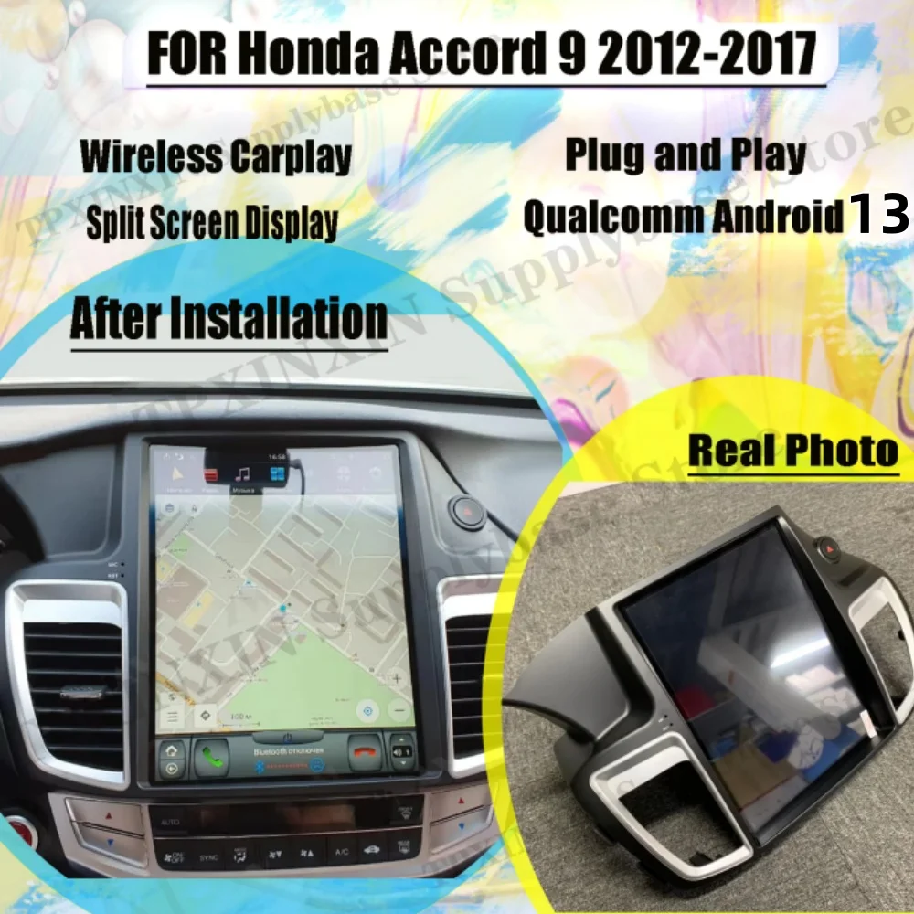 

256 ГБ Вертикальный Carplay Android 13 для Honda Accord 9 2012 2013 2014 2015 2016 2017 GPS Автомобильный радиоприемник Стереоприемник Аудио головное устройство