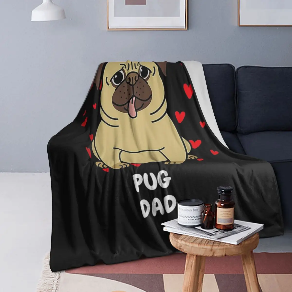 

Pug Dad Blanket Soft Warm Flannel Throw Blanket Bedding for Bed Living room Picnic Travel Home Sofa