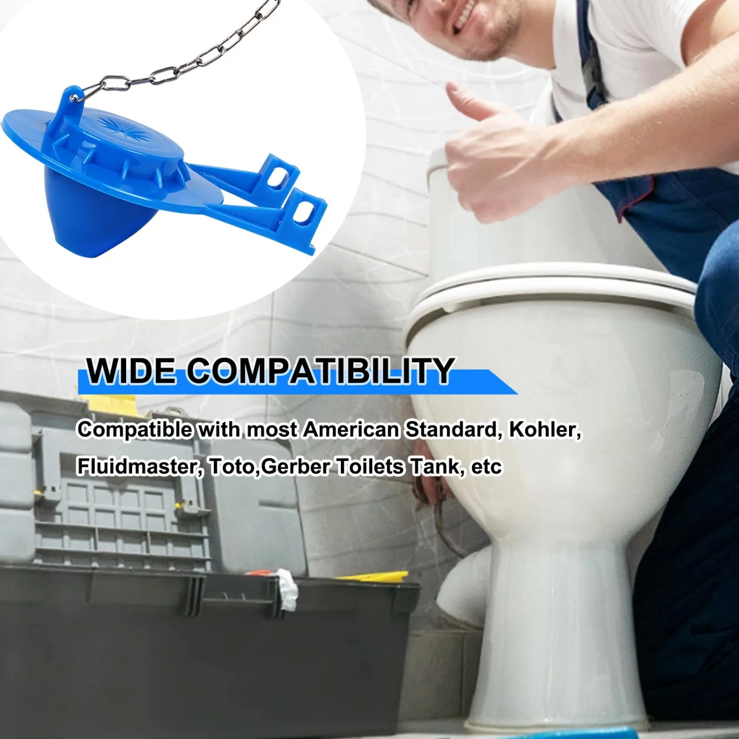 صمام دافق بديل لرفع المرحاض مقاس 2 بوصة متوافق مع المعايير الأمريكية يتضمن خزانًا مكون من 5 قطع من سلسلة الفولاذ المقاوم للصدأ #6