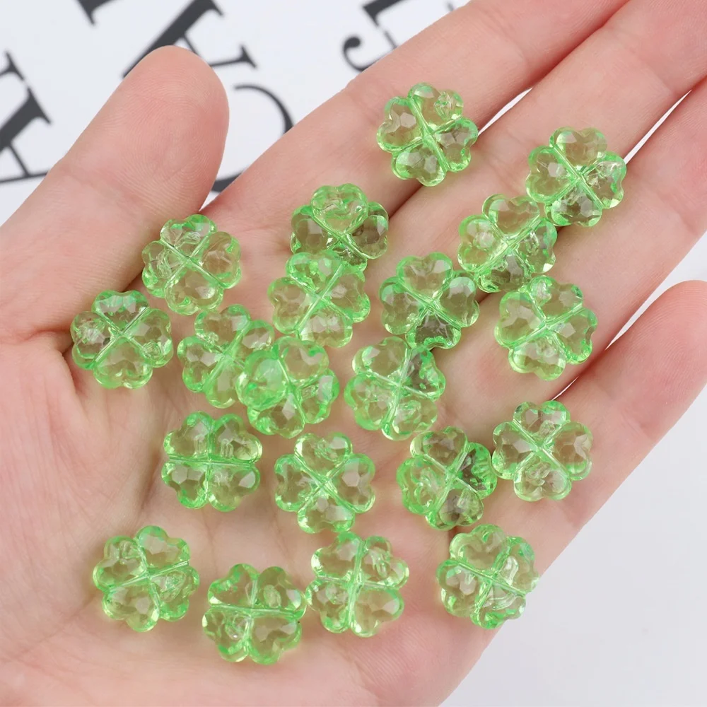 30/50pcs/lot Acrylic Beads Four Leaf Flower Shape Faceted Straight Hole Spacer Beads for DIY Jewelry Making Bracelet Necklace