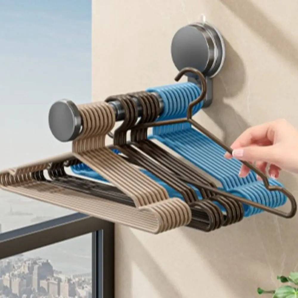 2 PCS Durable Suction Cup Clothes Hanger Wall-Mounted Adjustable Storage Rack Plastic Space-Saving Storage Organizer Kitchen