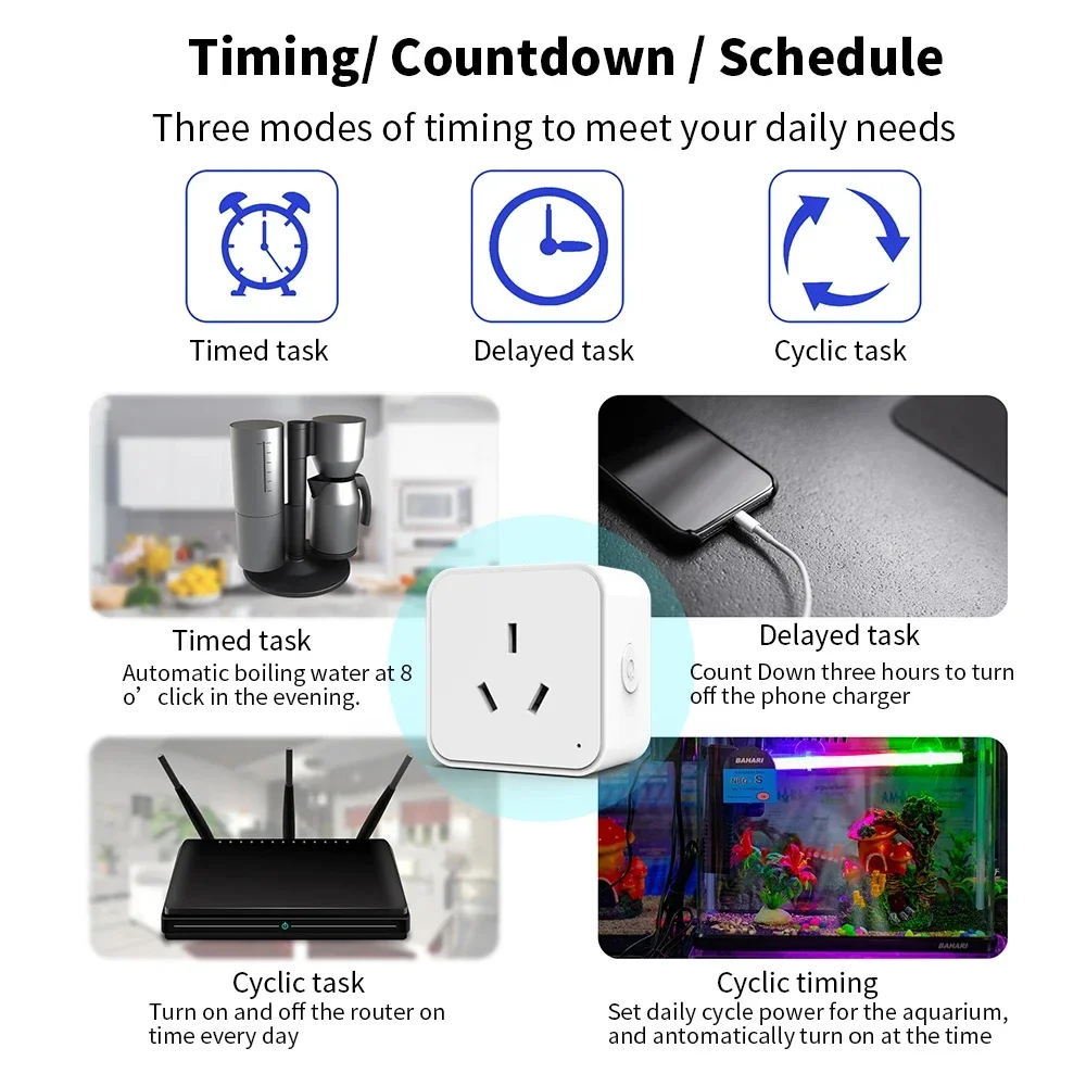 Tuya Smart Socket WiFi Intelligent AU Plug With Power Monitor Wireless Timing Socket Voice Control Works With Alexa Google Home