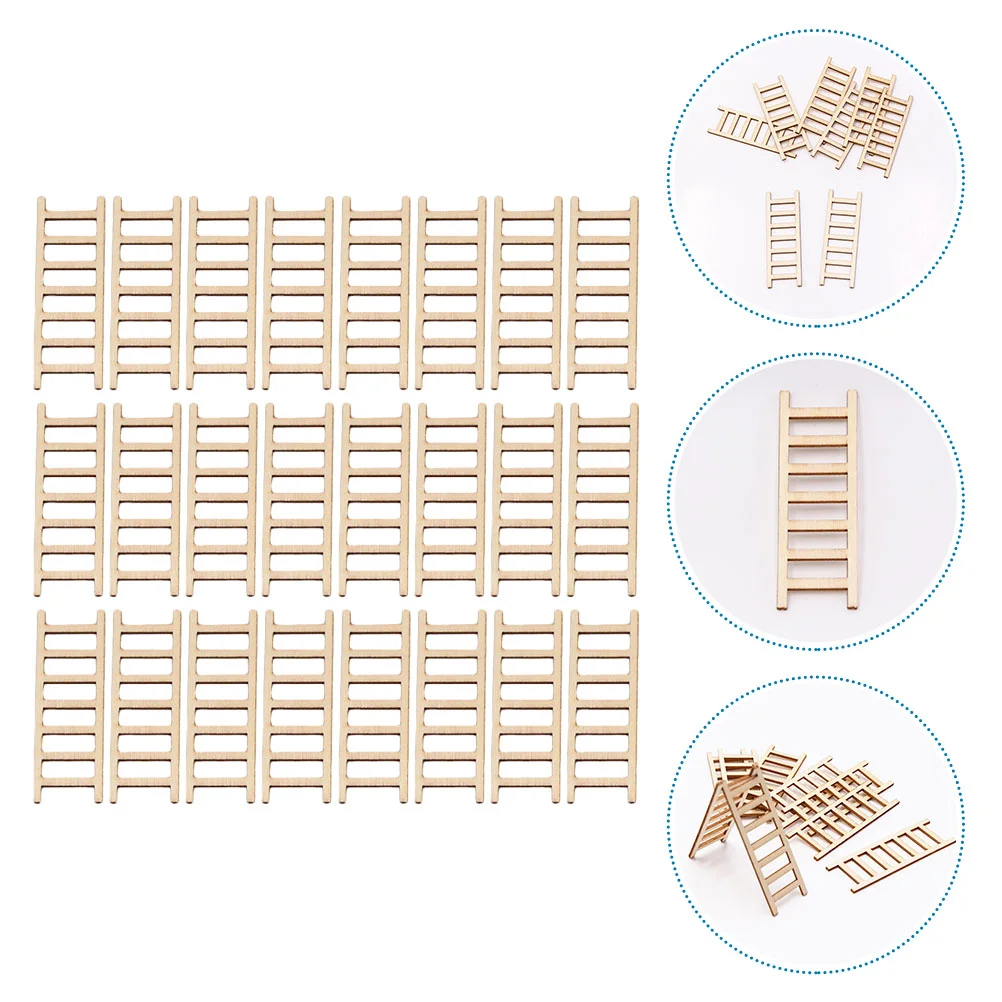 24 PCS Landscape Model Mini Wooden Ladder Christmas Decorations Simulation Desktop House