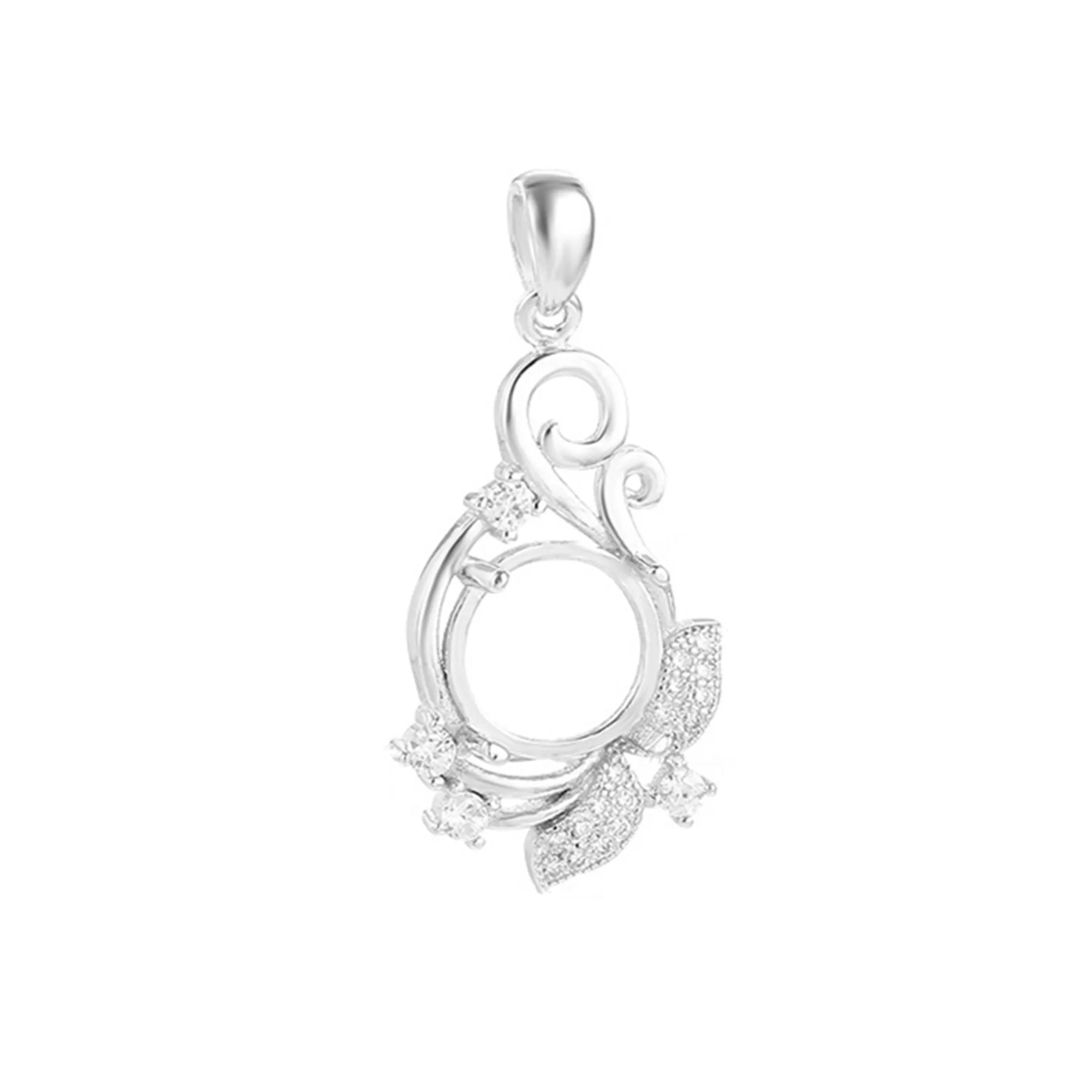Pendant Blank (10x10mm Round Blank) White Gold Plated Sterling Silver Zircon Pendant Setting Round Cabochon Ring Base