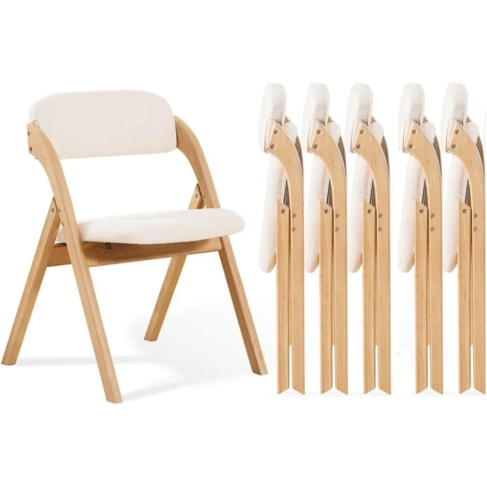 

6-Pack Folding Chairs with Cushion, Linen Padded Foldable Dining Chairs Portable Raw Wooden Folding Chairs for Dining Room Kitch