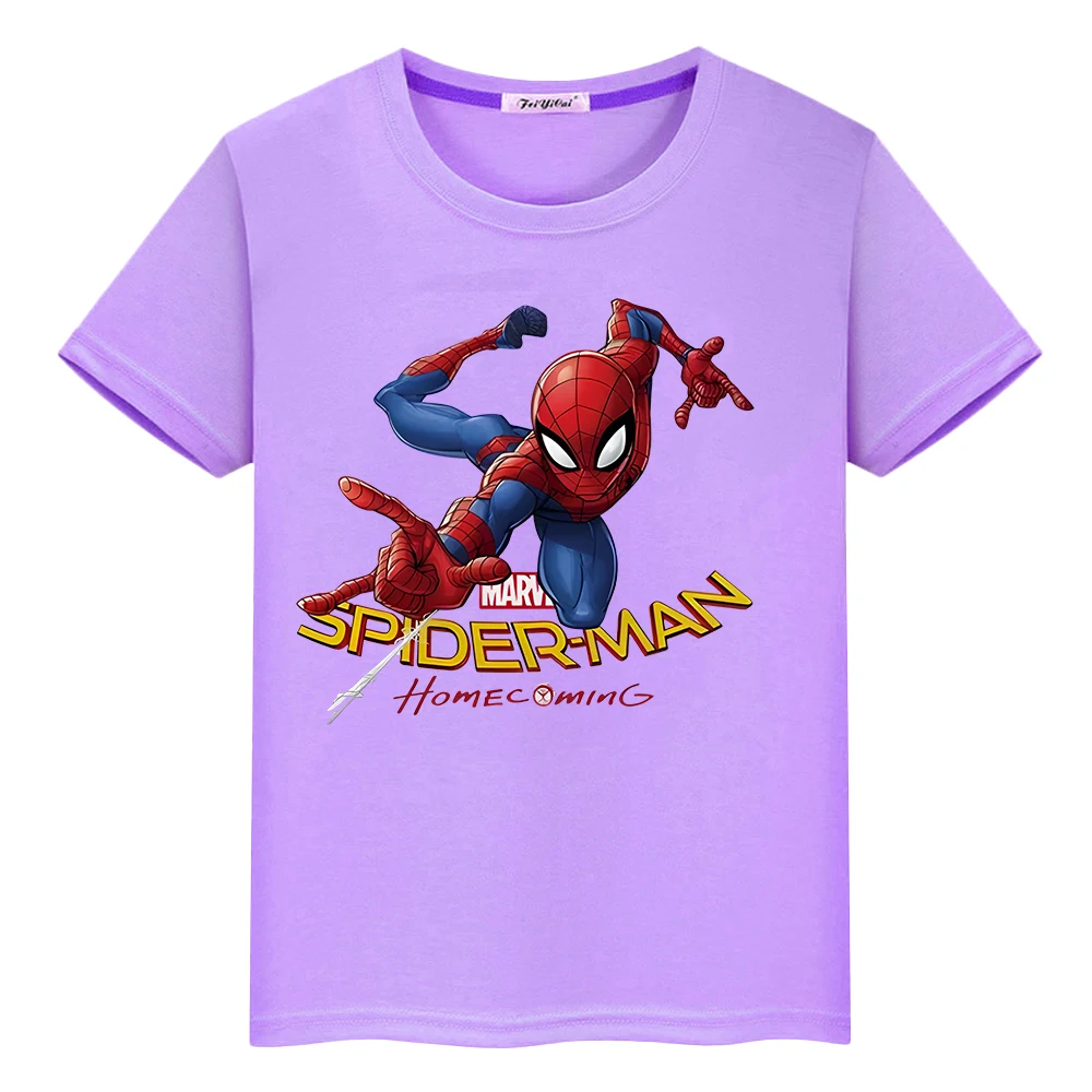 Marvel Print 100%Cotton Summer T-shirt Sports Short sleeve Boys Anime Tops Spider-Man Cute Short y2k Kids clothes Girls gift