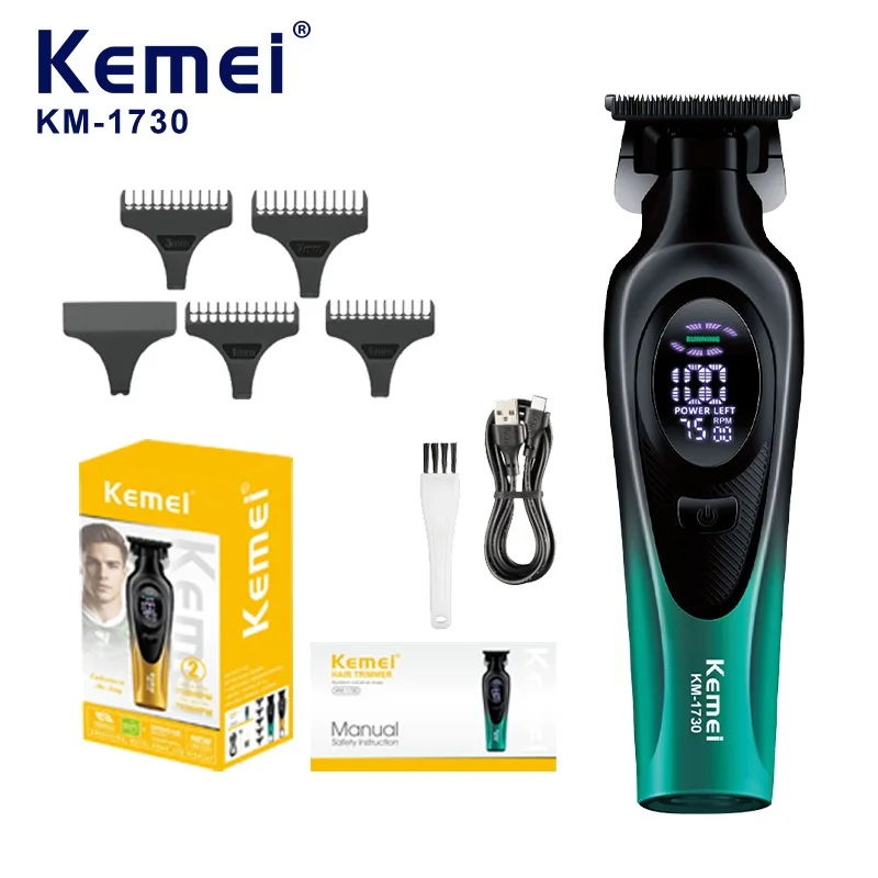 

Kemei Barber Cordless Hair Trimmer 0mm Zero Gapped Carving Clipper Professional Electric Finish Cutting Machine KM-1730
