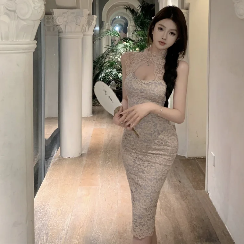Ele Lady Sexy New Chinese Sle Hollow out Low Cut Long Dr Slimming Lace Bodycon Dr by Gege Home Faion Summer