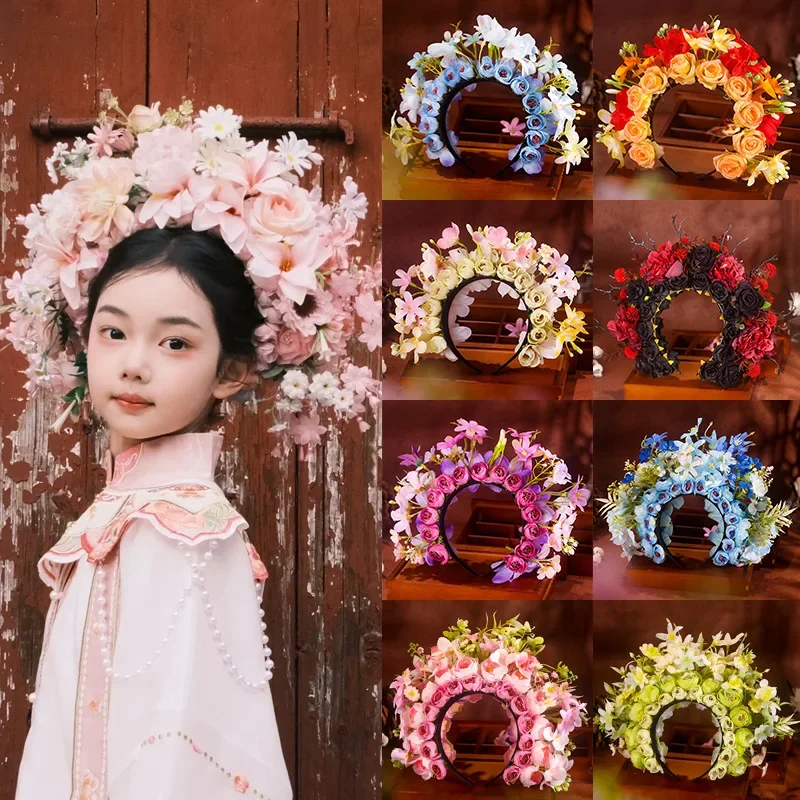 

Bride wreath headdress artificial flower headband travel photos wedding props head flower wreaths garlands headwear decoration