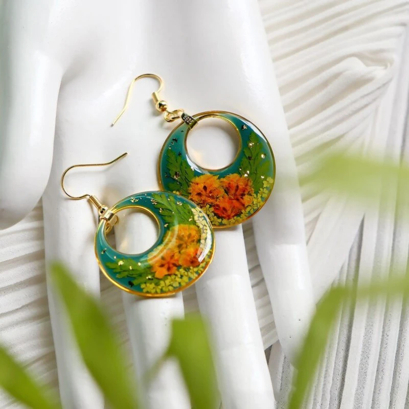 Pressed Flower Geometric Earrings Epoxy Resin Jewelry For Women 7