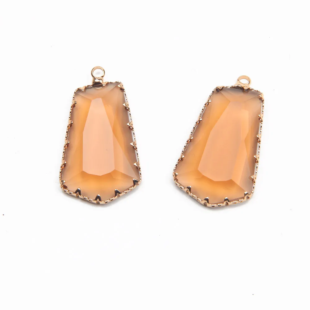Irregular Faceted Glass Charms for Jewelry Making Necklace Pendants Findings Supplies DIY Brass edge Accessories 20*30mm