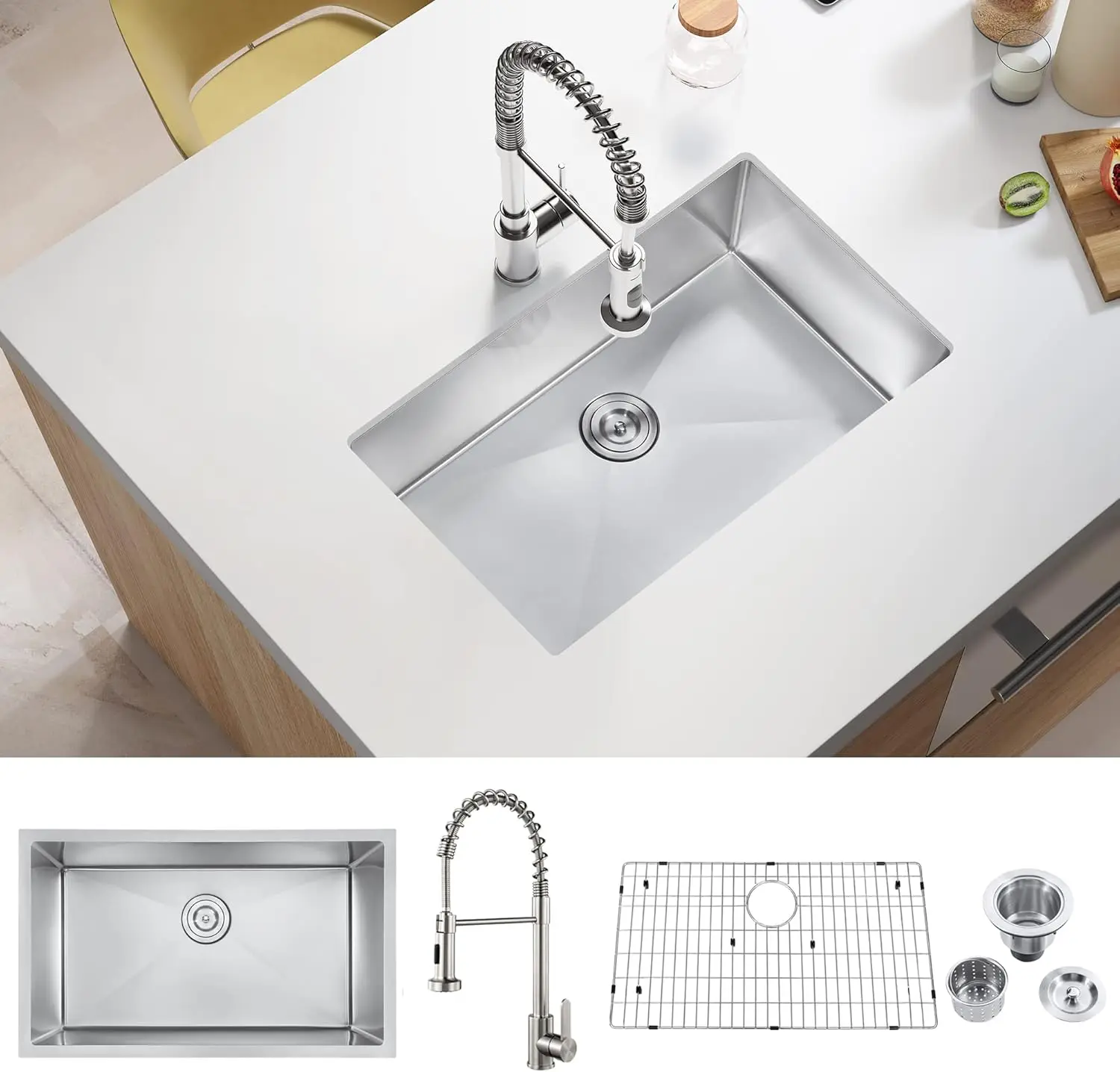 30 Inch Undermount Kitchen Sink With Faucet,Stainless Steel Undermount Single Bowl Kitchen Sink