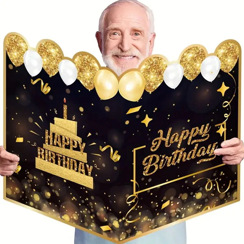 

Giant Birthday Card, Giant Message Book, Oversized Black Gold Themed Birthday Card Suitable For Birthday Decoration