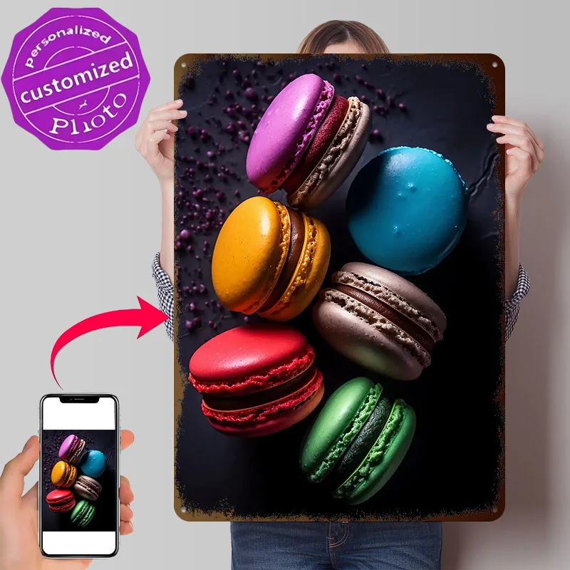Yummy Macarons Personalized 3D Textured Metal Poster Wall Art Tinplate Sign for Modern Home Decoration Luxury Garage Accessories