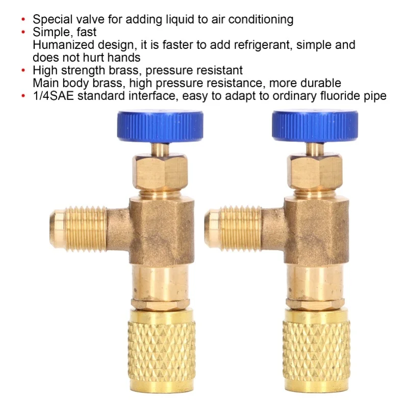 Air Conditioning Refrigerant Control Valve 2PCS Refrigeration Valve Fluoride Charging Adapter For R22 R404 R407 1/4SAE Thread