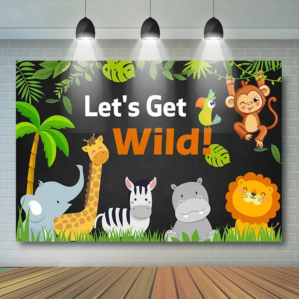 Fondo de fiesta de 1er cumpleaños de niño Animal Ropical bosque de la selva Safari salvaje recién nacido Baby Shower fotografía telón de fondo estudio
