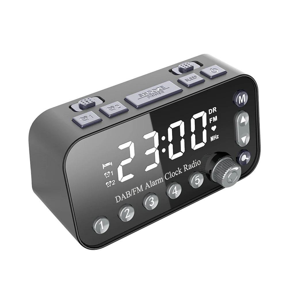 ساعة منبه رقمية لسطح المكتب مقاس A1 مع منفذ شحن USB مزدوج وراديو FM DAB وشاشة LED كبيرة لسهولة عرض الوقت
