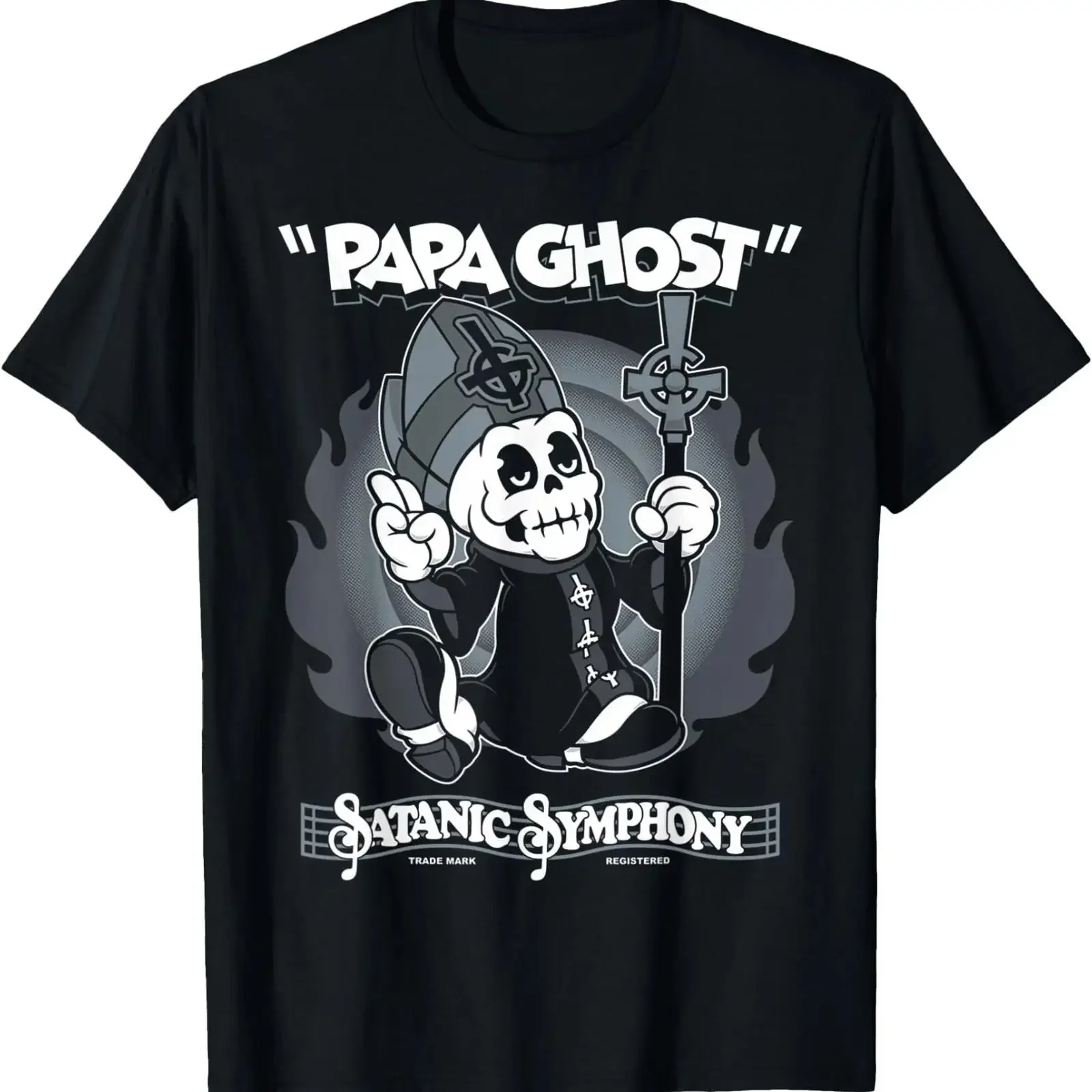 Papa Ghost Vintage Cartoon Satanic Symphony Creepy Cute T Shirt vintage Washed Breathable Versatile Soft designer clothes
