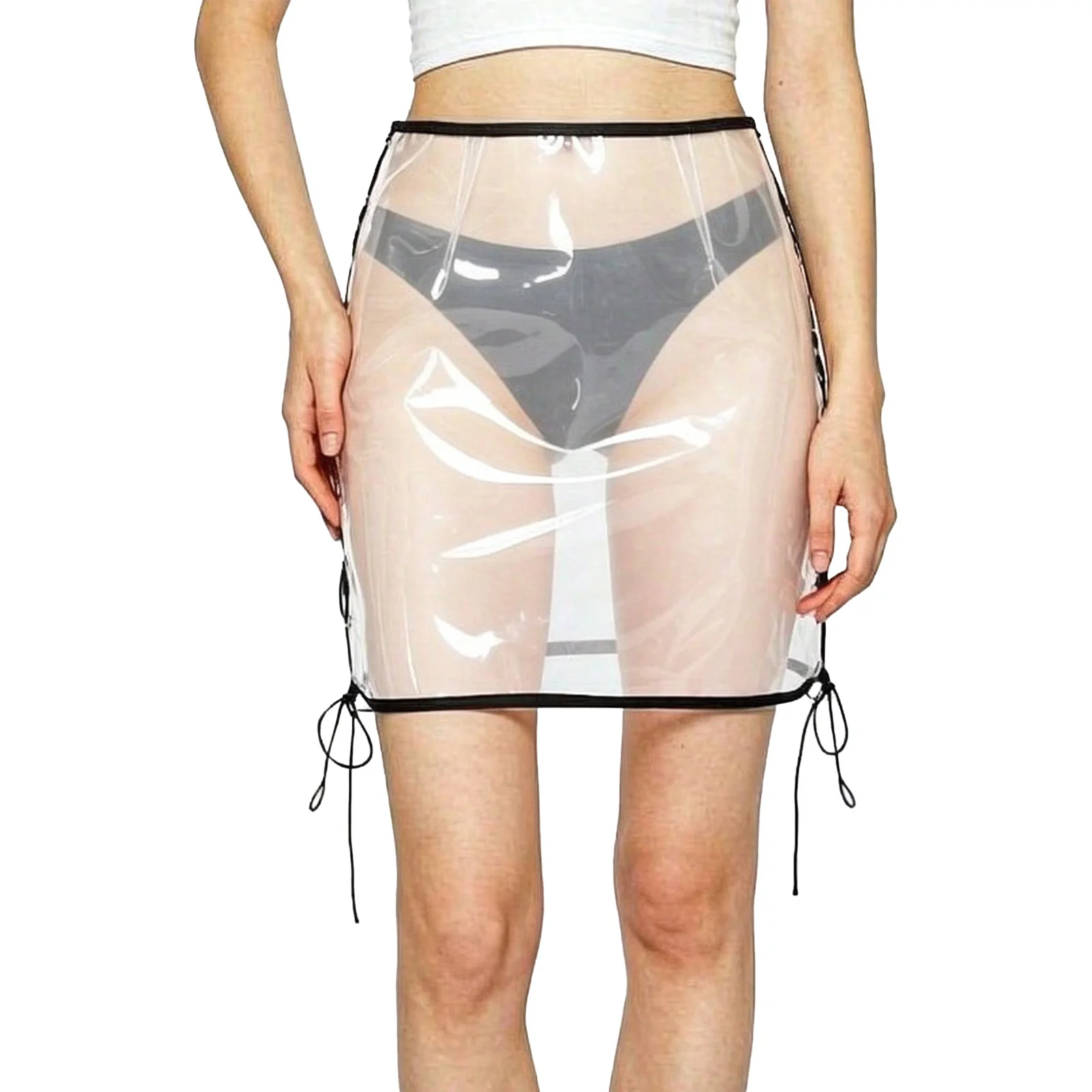 Women See-through Transparent Skirt Lace-up Miniskirt Bikini Cover Up Bodycon Skirt Clubwear for Beach Party Rave Music Festival