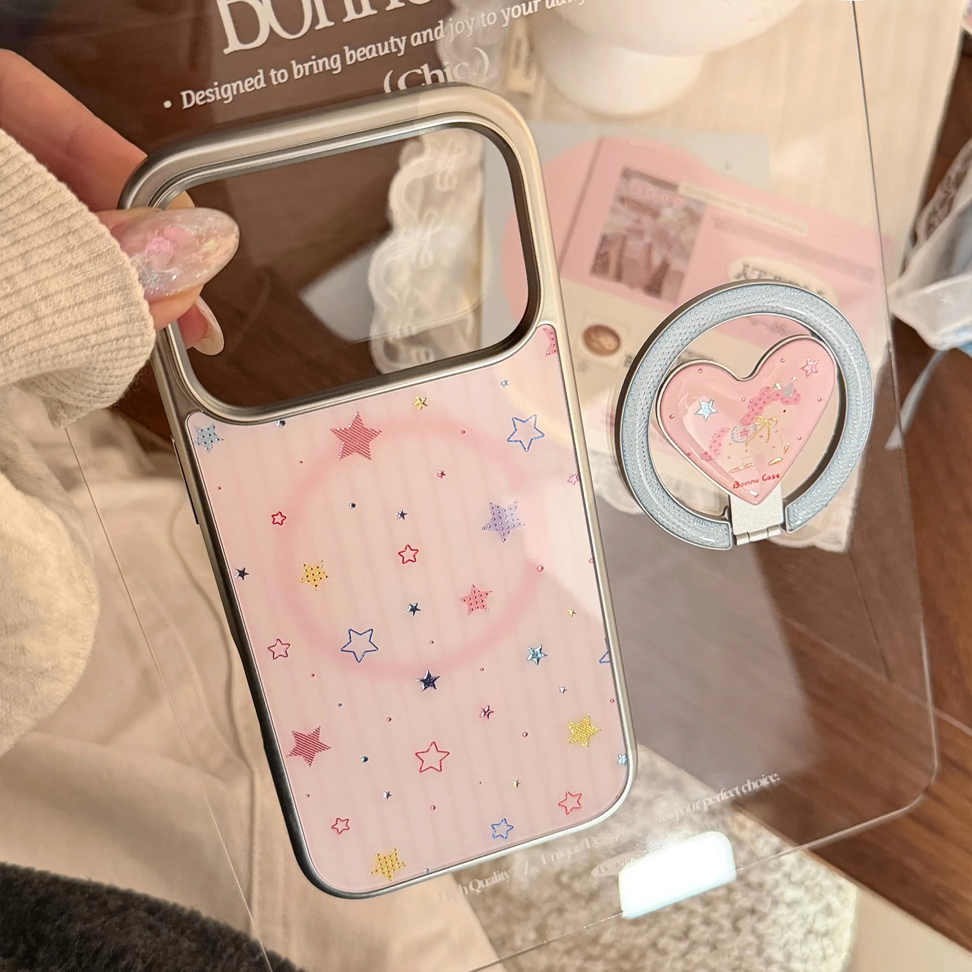 Koreanische Stars Faltbare Liebesherz-Cartoon-Pony-Magnet-Halterung Handyhülle für iPhone 17 Air 15 13 14 16 12 Pro Max Stoßfeste Schutzhülle