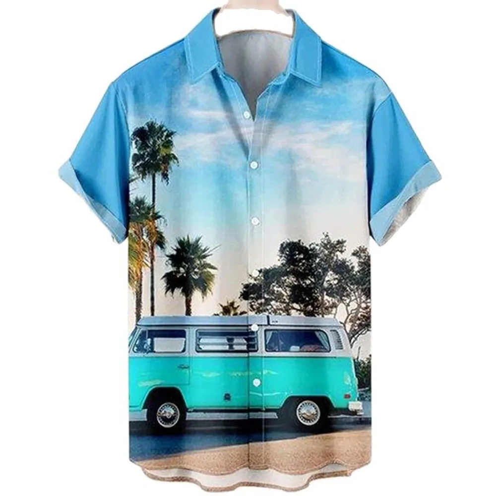 Hawaiian Shirt Men Summer 3d Coconut Tree Printed Shirts For Men Holiday Short Sleeve Beach Tops Men 3XL Breathable Clothing