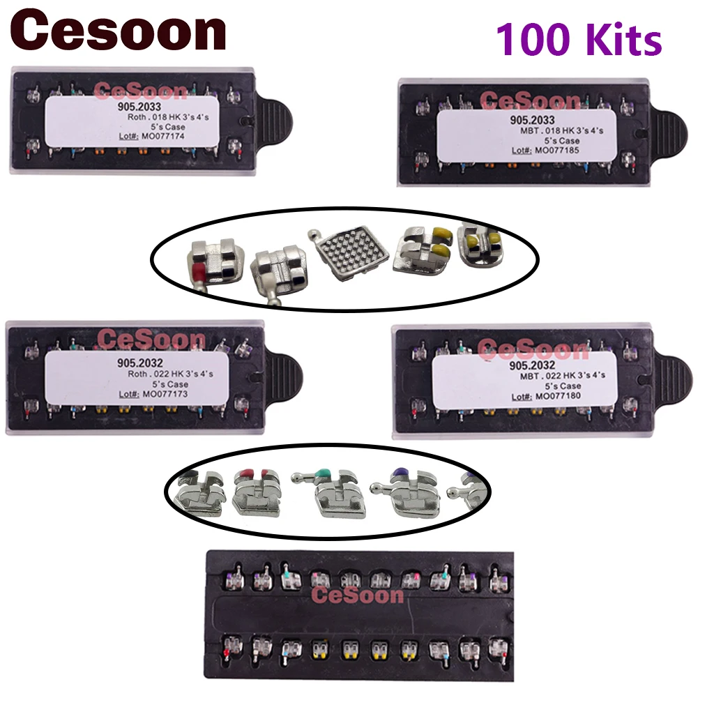 Cesoon 100Kits Dental Brackets Integral Casting Welded Orthodontic Metal Bracket Braces Mini Roth/MBT Solt 0.018 0.022 345 Hooks