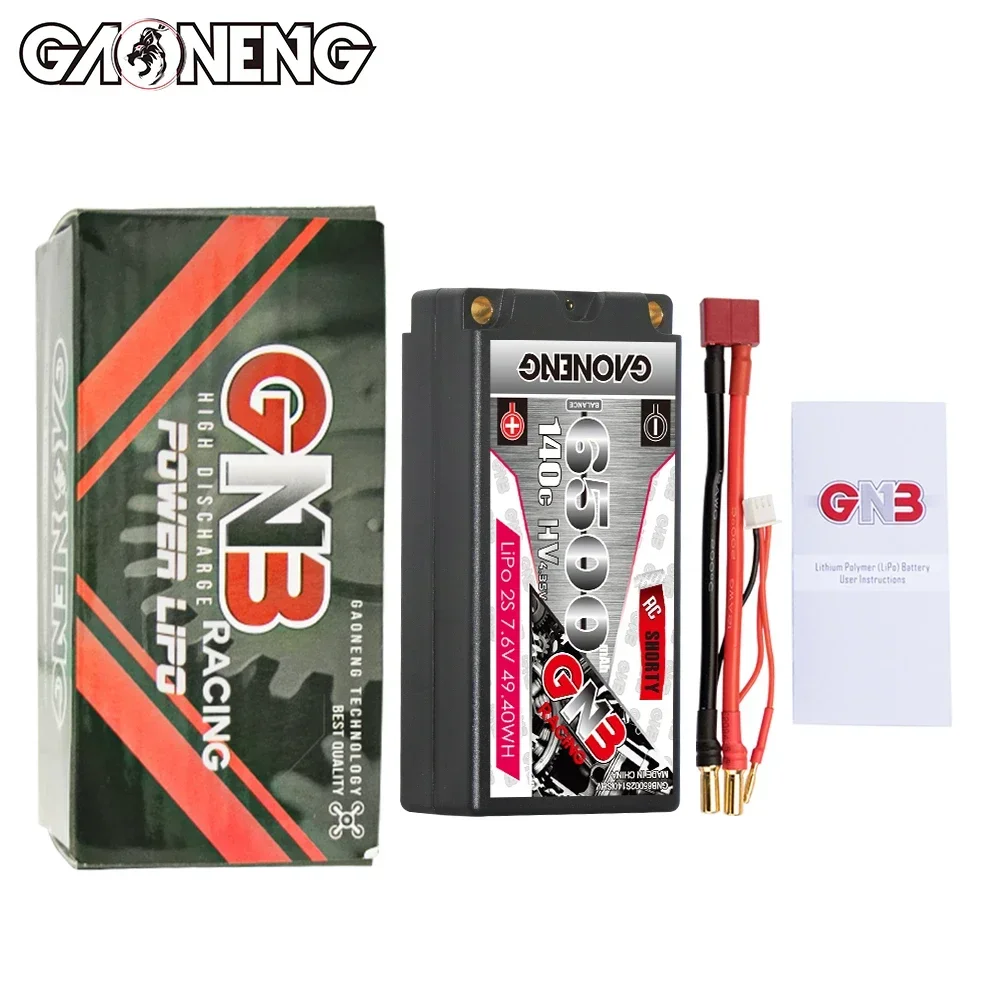 GAONENG 4600/6000/6300mAh 2S 7.6V 140C Hardcase SHORTY GNB LiHV Battery With 5.0mm Bullet XT60/T Plug For 1/10 RC Car Parts