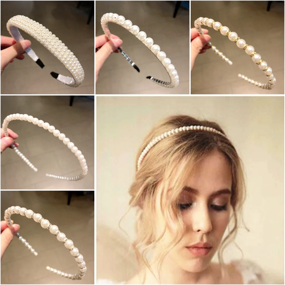 Fashion White Artificial Pearl Hair Hoop Fixed Hair Styling Elastic Hairbands Women Girls Makeup Washing Face Headband Headwear