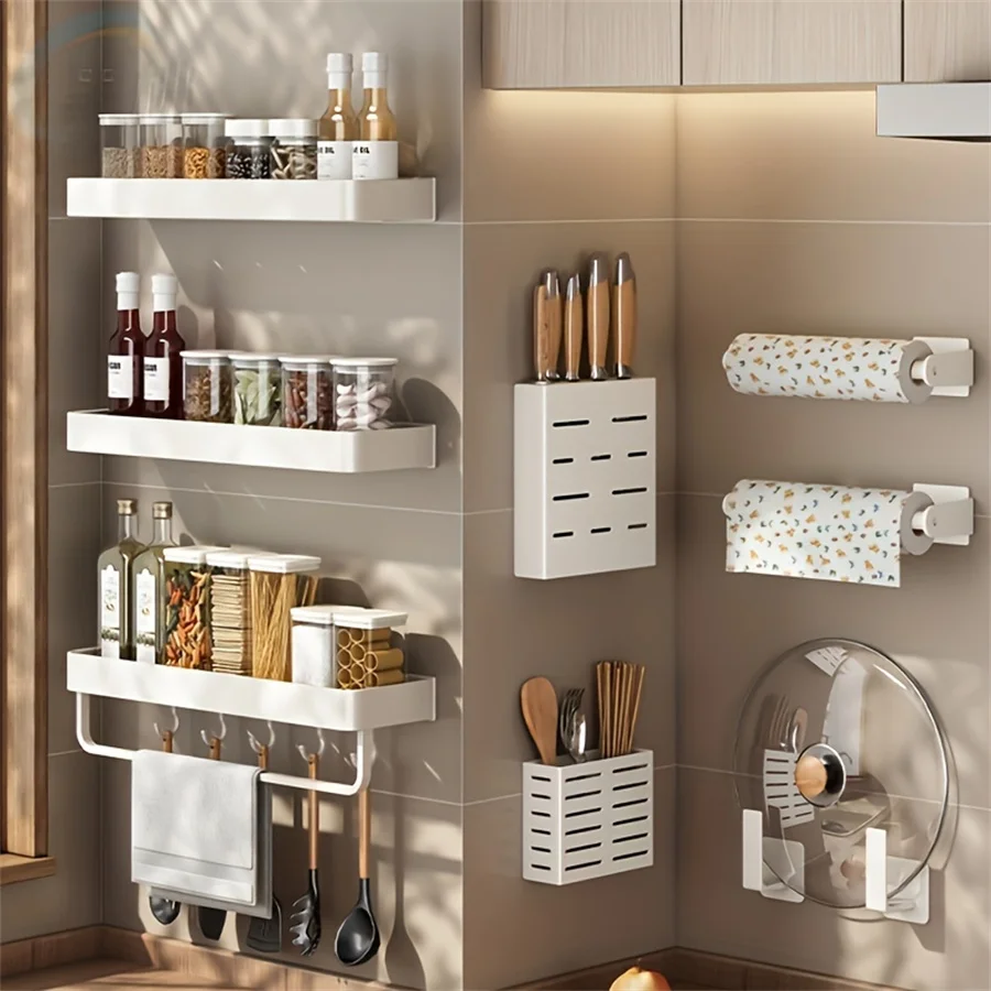 Kitchen Multifunctional Shelf For Seasoning Spices, Pepper Powder Wall Mounted Cabinet Storage Kitchen Tools Storage Suitable Fo