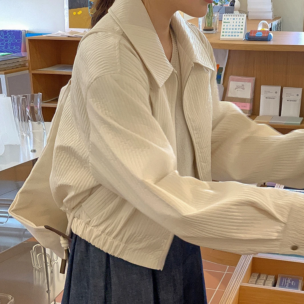 เสื้อคลุมคาร์ดิแกนผู้หญิงสำหรับฤดูใบไม้ร่วงและฤดูหนาว ดีไซน์เรียบง่าย สไตล์เกาหลี ปกพับได้ มีซิป ใช้เป็นเสื้อคลุมตัวนอกได้