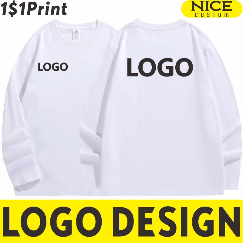 100% Cotton Men Women Long Sleeve T-Shirt Custom Logo Casual Tees Embroidery Company Brand Round Neck T-Shirt Printing Design