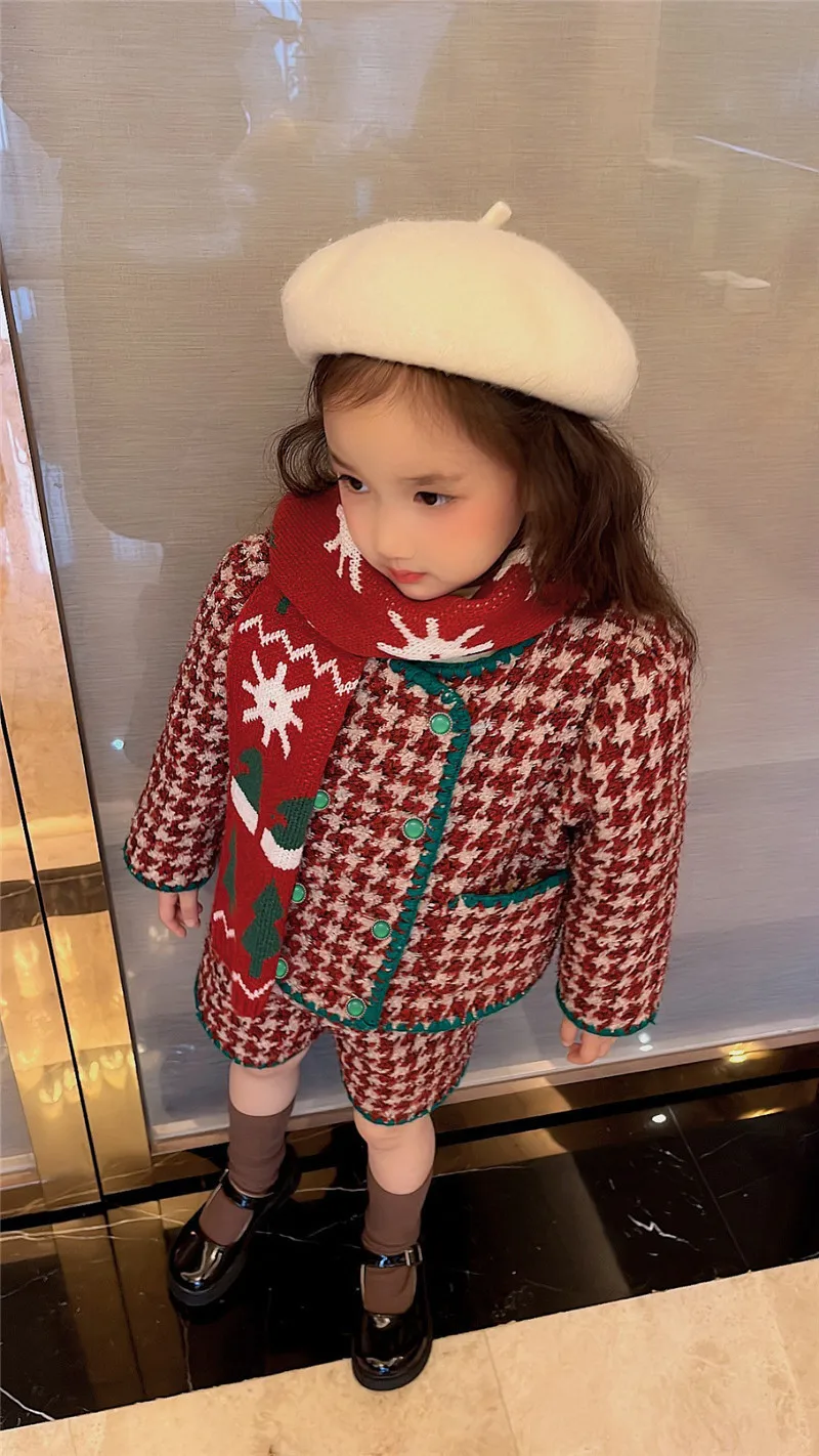 

Kids Clothes Toddler Girl Clothes Winter Children's Suit Girl's Fairy Tale Plaid Jacket with Shorts Kids Clothes Girls 4-12y