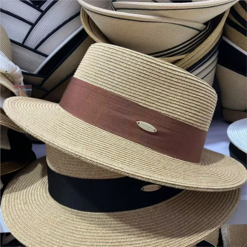 

New spring and summer style simple flat-topped woven top hats women's for outings vacations