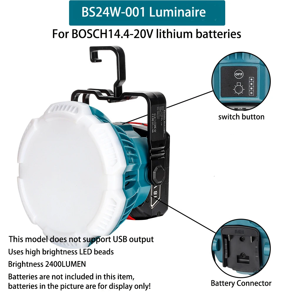 

Rechargeable Work Lights for Bosch 18V Lithium Battery LED Camping Lights Portable Outdoor Lights for Garage Lighting with Hooks