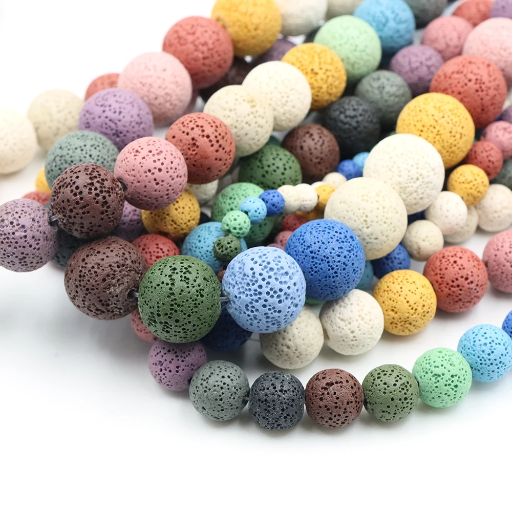 6‑8‑10‑12‑14‑16‑18‑20mm Natural Stone Volcanic Multicolor Spacer Beads DIY Bracelet Necklace Jewelry Making Crafts Accessories