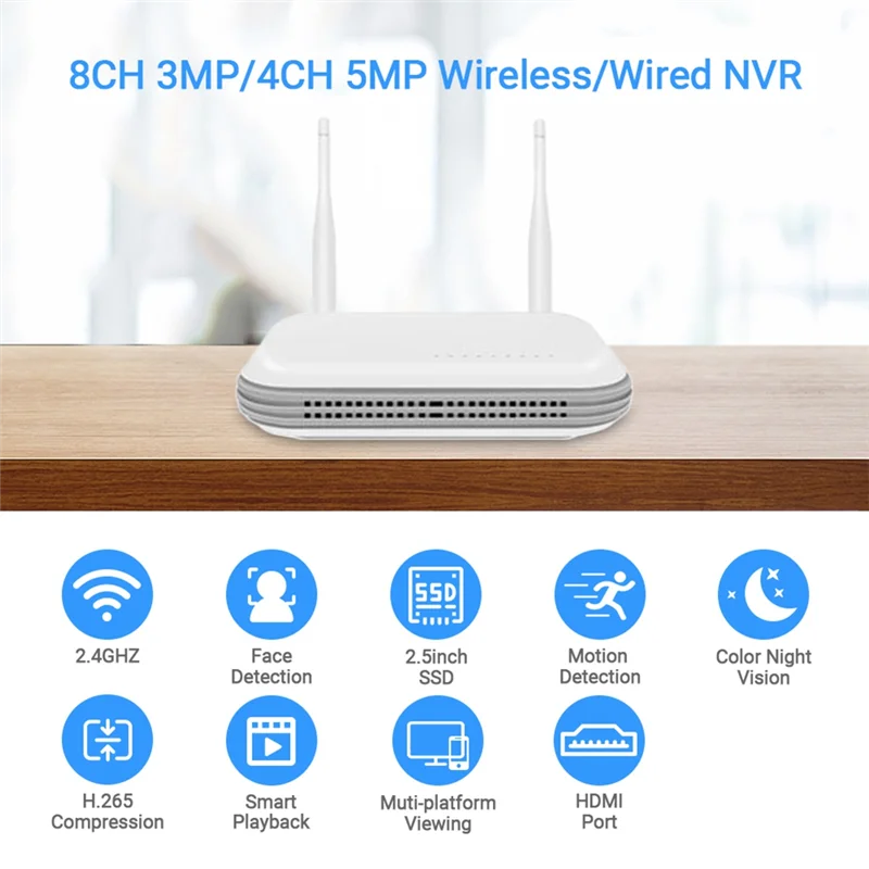 Wifi NVR Mini 4CH 5MP/8CH 3MP Xmeye WIFI Gravador de vídeo para sistema de segurança sem fio Detecção facial P2P H.265