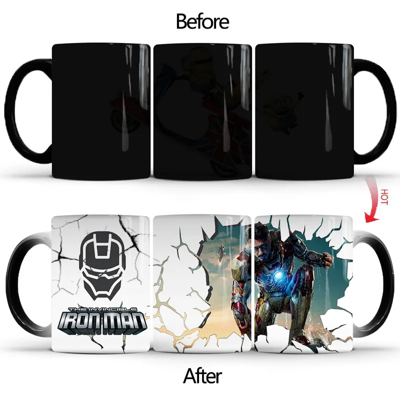 2024 New Product Iron Man Marvel Color Changing Mug Ceramic Thermal Magic Coffee Water Cup Home Office Coffee Cup