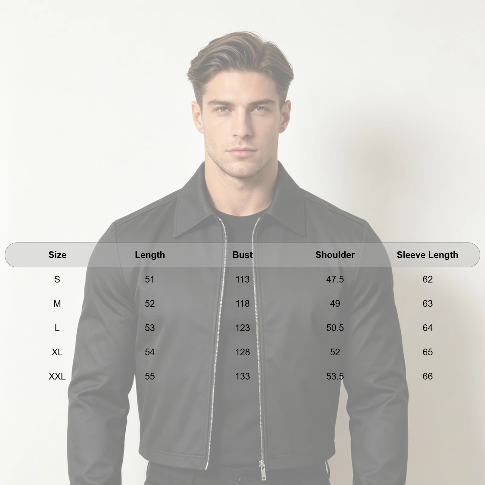 Men Black Color Two-way Zipper Jacket Tops Turn-down Collar Long Sleeve Cropped Coat Outerwear for Casual Daily Life Party