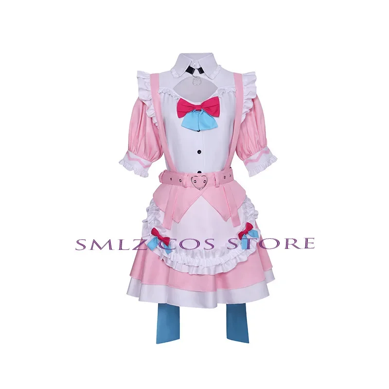 Yuuki Sakuna Cosplay Anime Vtube Costume Pink Long Dress Maid Skirts Uniform Suit Wig Girl Play Outfits for Woman