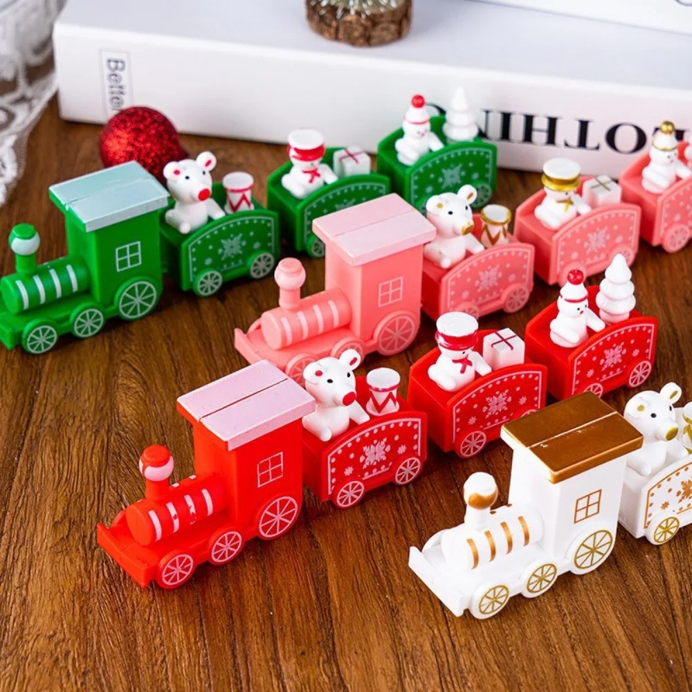 Plastic Christmas Train Ornament Baby Toys Cute Painted Toy Train with Santa Claus Snowman Crafts for New Year Xmas Kids Gifts