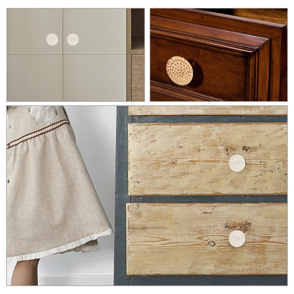 

6Pcs Rattan Wood Knobs Bohemian Rustic Style Round Drawer Handles for Dressers Cabinets Cupboards Furniture Pulls