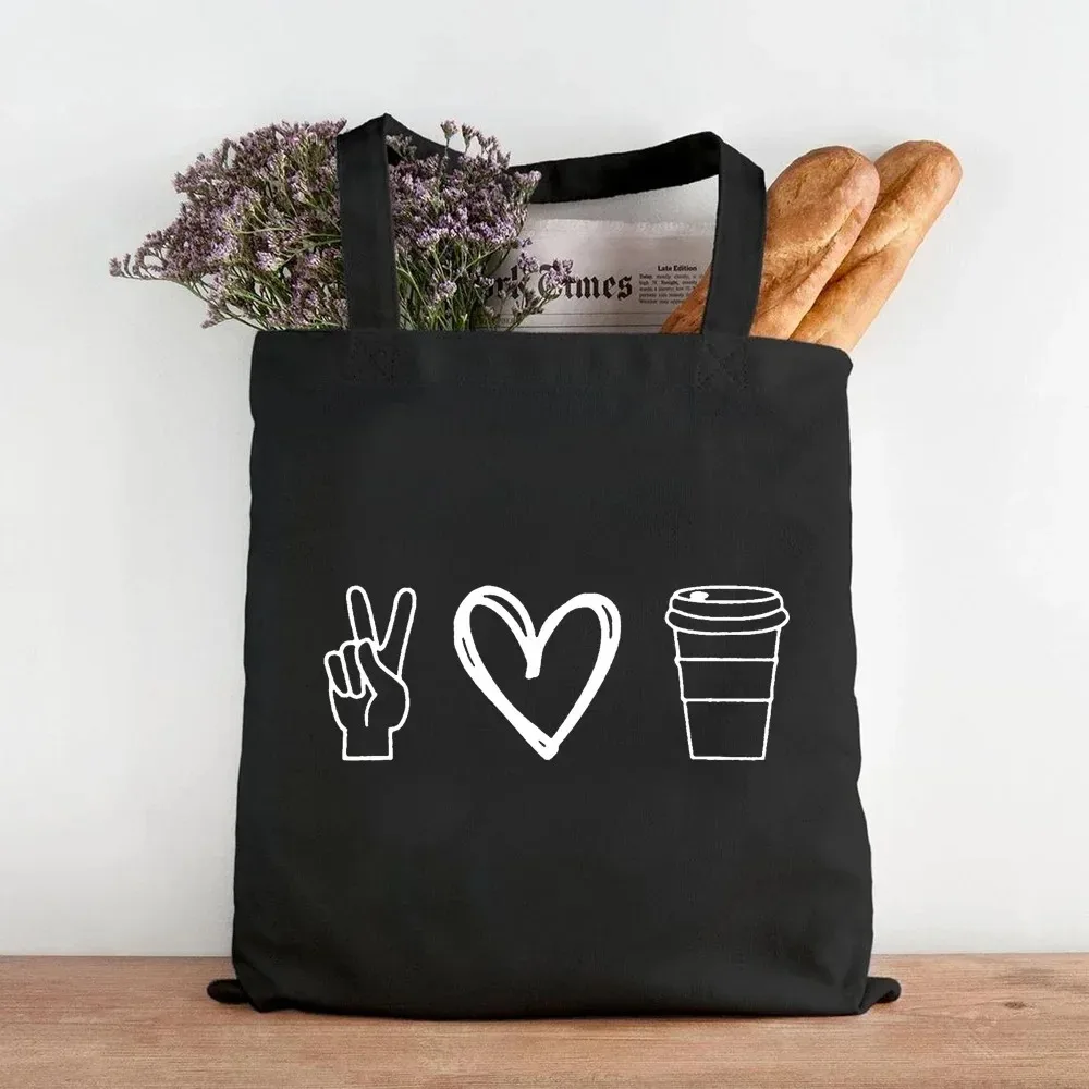 Coffee Cat Themed Canvas Tote Bags Funny Text Printed Casual Shopping Handbag Gift Bag For Coffee Lovers Cat Owners