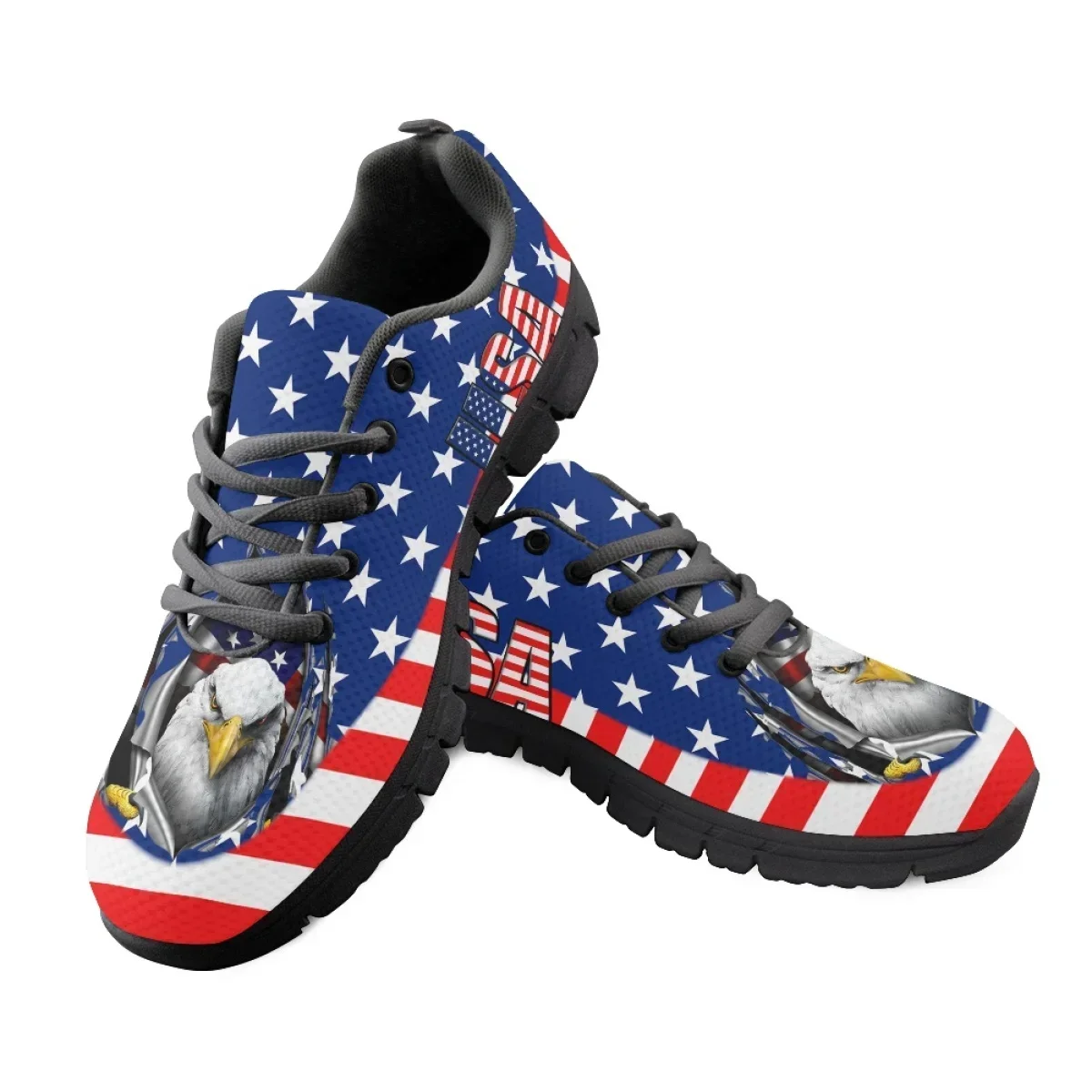 American Flag USA Print Women's Flat Shoes Lightweight Breathable Casual Platform Sneakers Outdoor Walking Footwear Tennis 2023