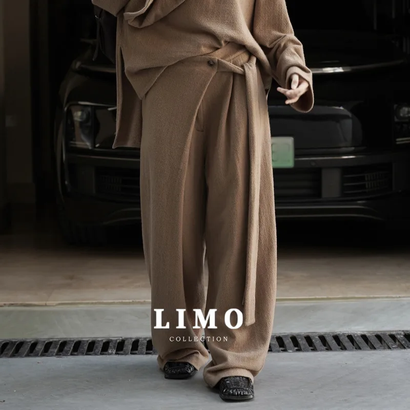 

LIMO осень зима новые французские модные зрелые стильные брюки с диагональной планкой и галстуком драпированные свободные модные длинные брюки для женщин