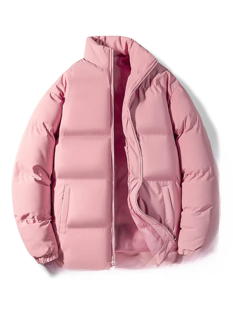 سترة قطنية بلون واحد مقاس كبير YKVO2025 للخريف والشتاء، سميكة ودافئة، تصميم قياسي، أزياء شبابية عصرية بياقة عالية وأكمام طويلة #2