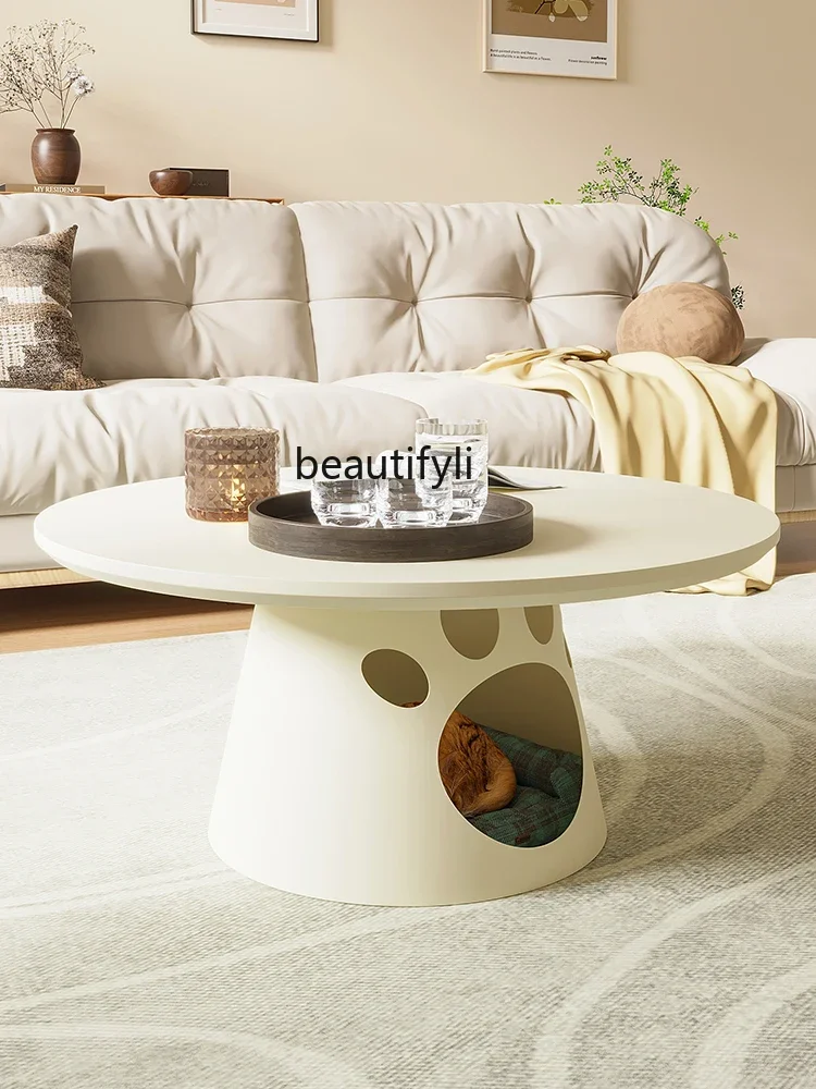 Round Art Wrought Iron Man-Made Board Tea Table Cream Style Pet Shop Tea Table with Cat Nest