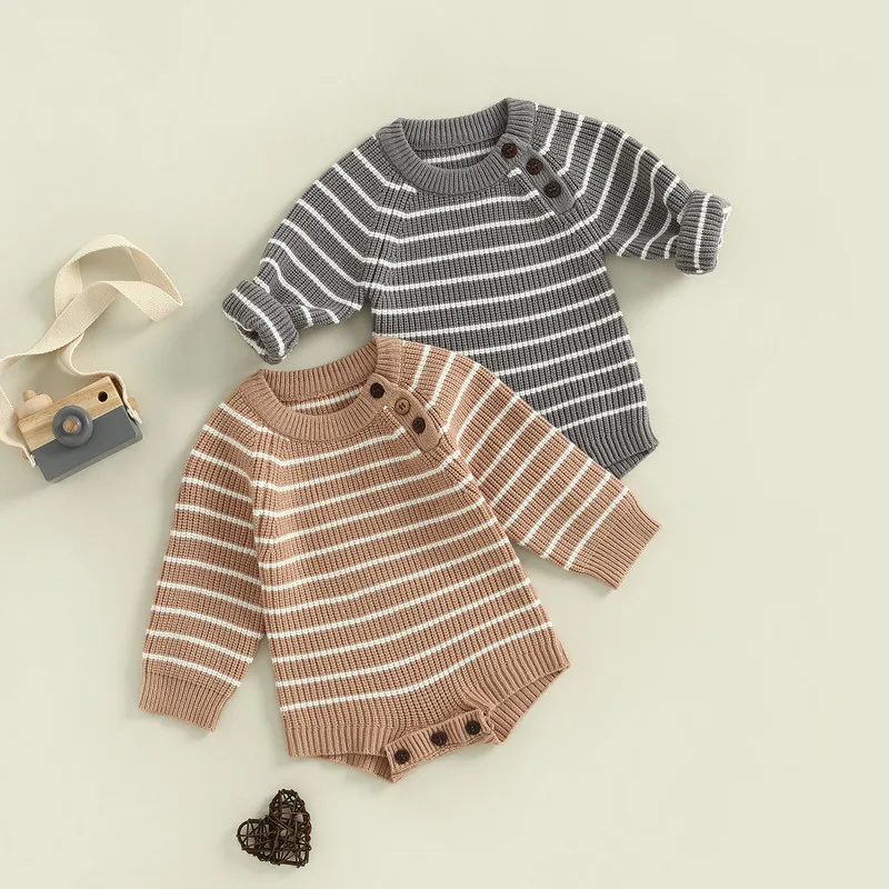 

Infant Baby Girl Boy Knit Romper Sweater Stripe Long Sleeve Oversized Bodysuit Jumpsuit Warm Fall Winter Outfit