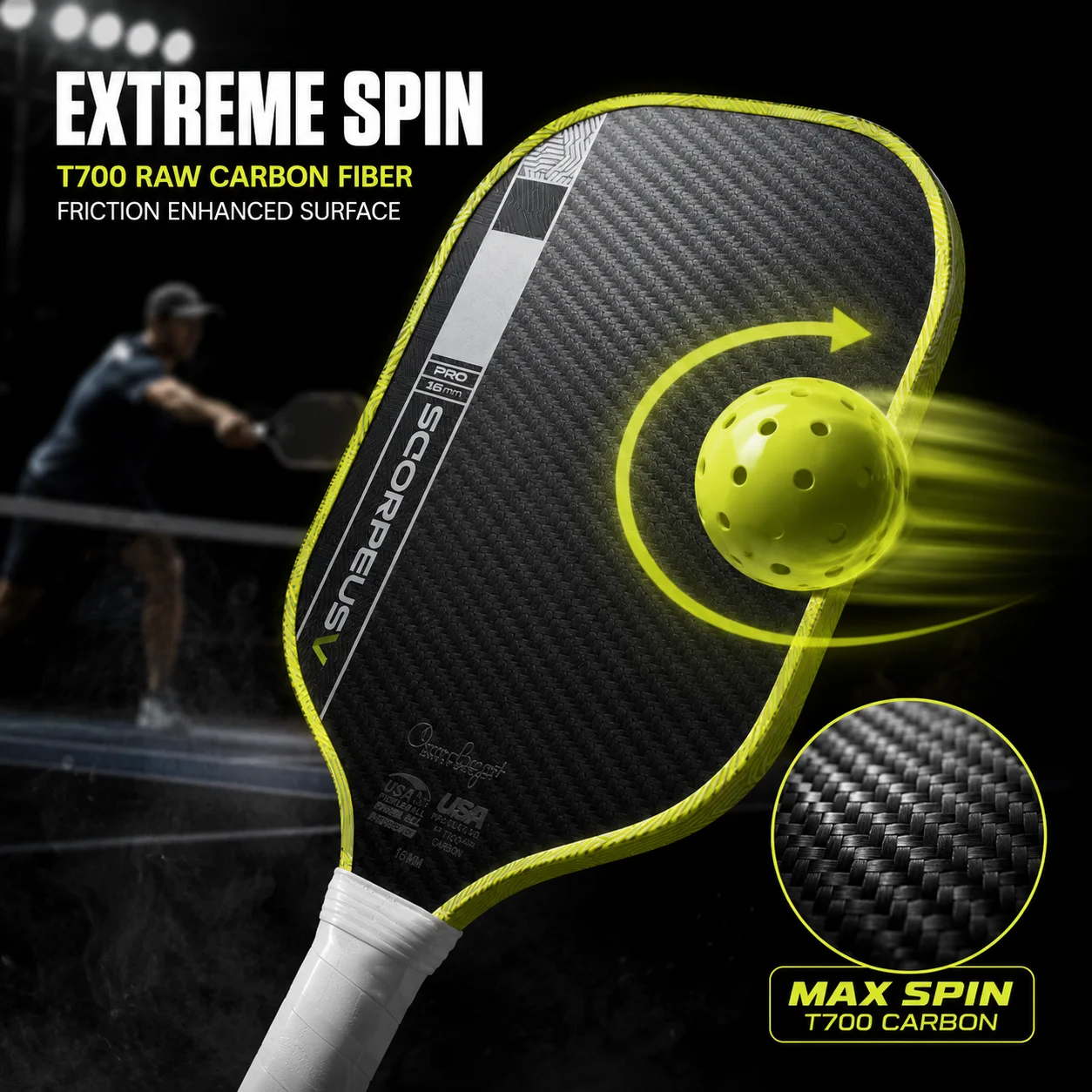 WNONSO Scorpeus Pro V Widebody Carbon Fiber Pickleball Paddle Maximum Sweet Spot for Stable Forgiving Play 4